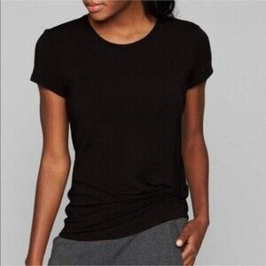 Athleta Black Side Knot Short Sleeve Stretchy Crewneck Top Tee Sz S